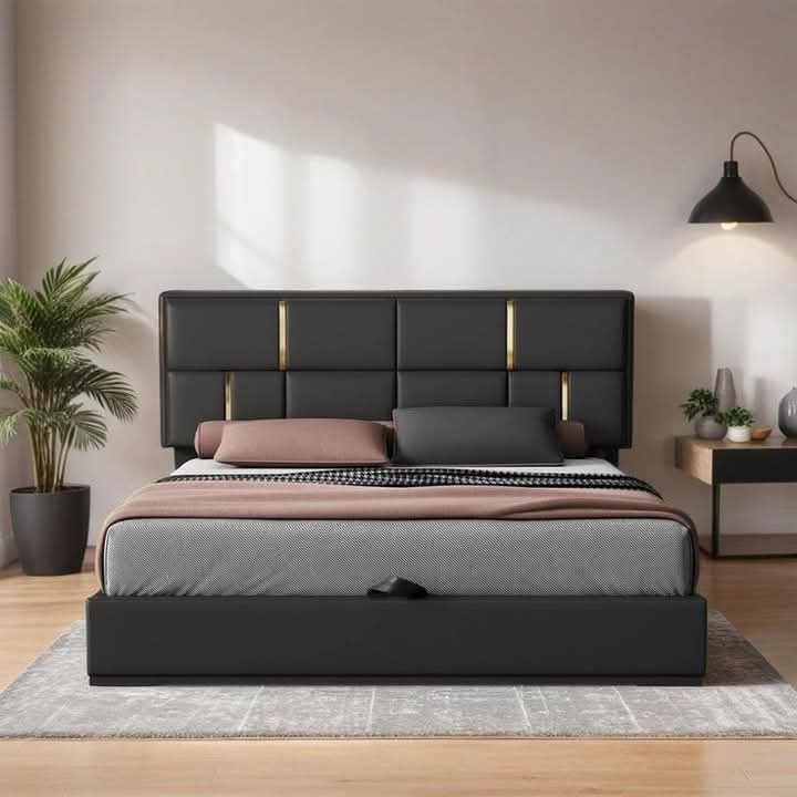 Charcoal Leather Bed Set